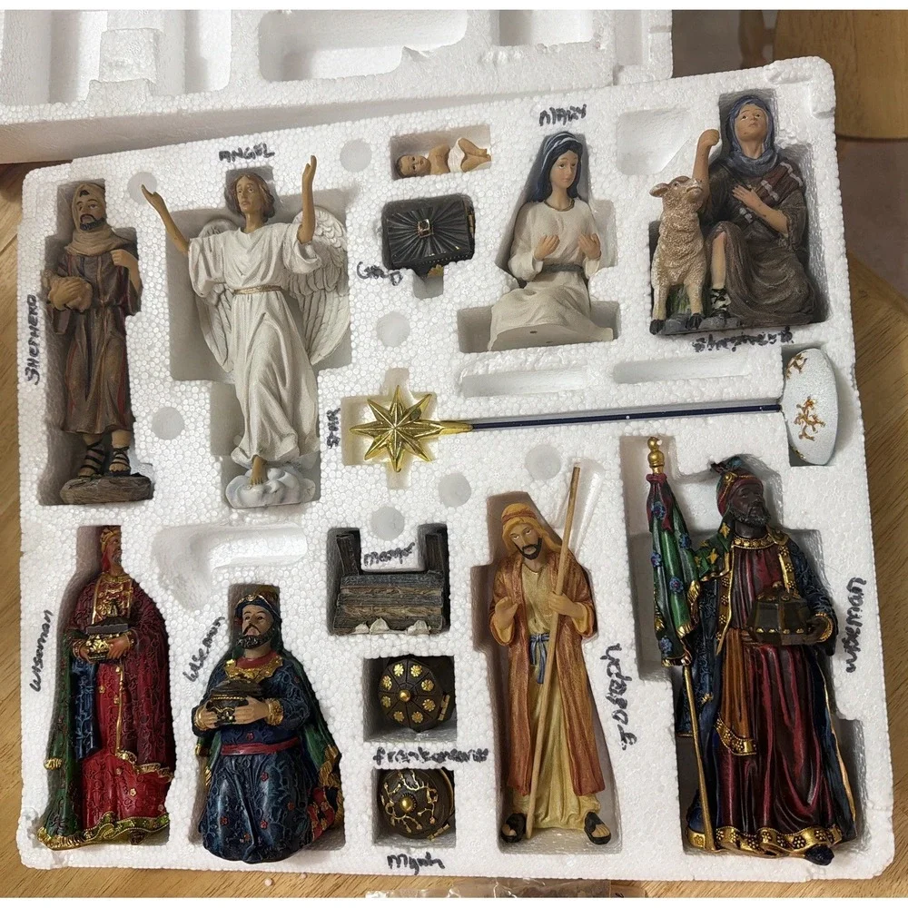 Real Life Christmas Nativity Scene 14 Pc Three‎ Kings Gifts 7 Inch Figures w/box